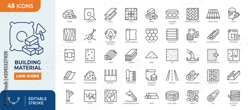Bild auf Leinwand Building Materials icon set. Editable stroke. Vector illustration
