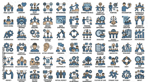 Canvastavla Business management and teamwork icons set, 60 corporate leadership and soft ski