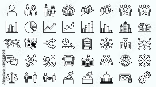 Canvastavla Demographic and census line icons, 40 vector elements for social statistics and