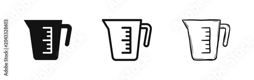 Fotografía Measuring Cup Icon Set Vector Illustration in Solid Outline and Hand Drawn Style