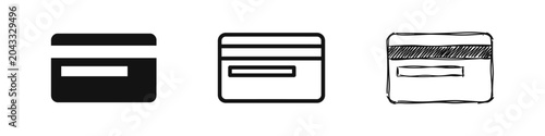 Foto Credit Card and Payment Icons Set, Back Side of Bank Card with Magnetic Stripe a