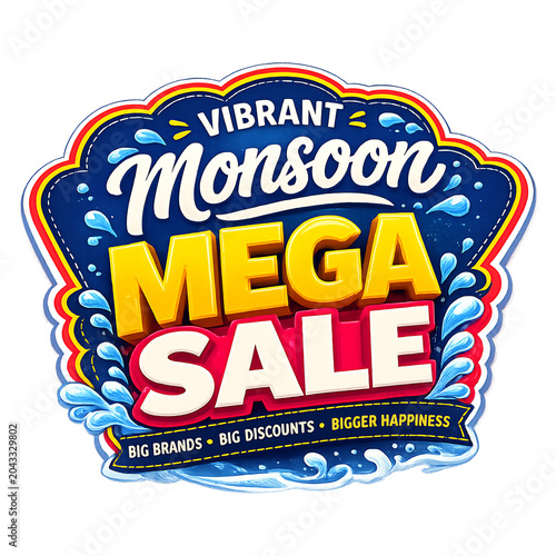Vibrant Monsoon Season Mega Sale promotional sticker on isolated background - ai generative