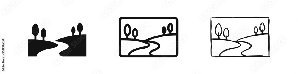 Naklejka premium Nature Landscape Photography Frame Icon Set in Three Different Styles