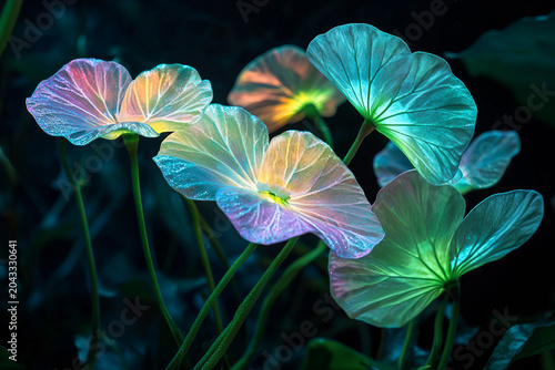 Glowing Night Flowers in a Mystical Garden with a Surreal and Dreamlike Atmosphere Generative AI