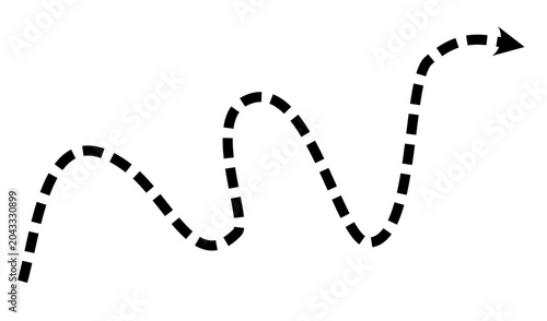 Dotted wave arrow path. Curved navigation direction line. Hand drawn movement indicator