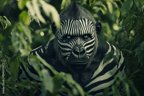 Surreal Hybrid Animal With Intense Gaze And Unique Fur Patterns In A Dark Background, Generative AI