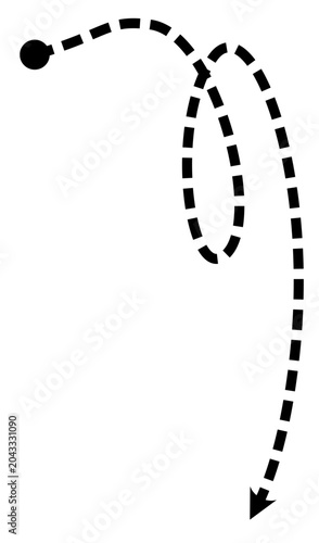 Dotted wave arrow path. Curved navigation direction line. Hand drawn movement indicator