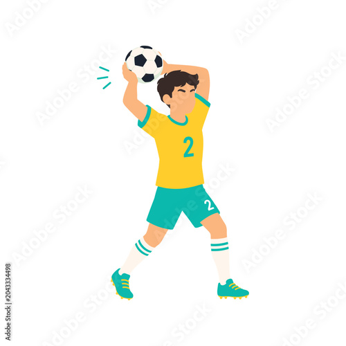 Vector illustration of soccer player performing throw-in with ball