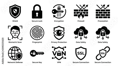 Cuadro en lienzo Cybersecurity icons for secure network protection.