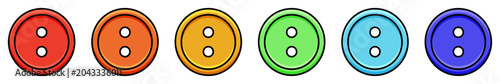 Foto Collection of colorful two hole clothes buttons lined up horizontally in vector
