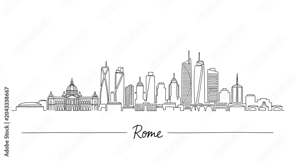 Fototapeta premium Stylized minimalist line drawing of a modern city skyline representing Rome's architectural diversity