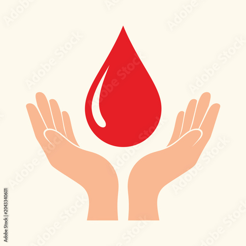 Blood donation symbol with hands holding a drop of blood