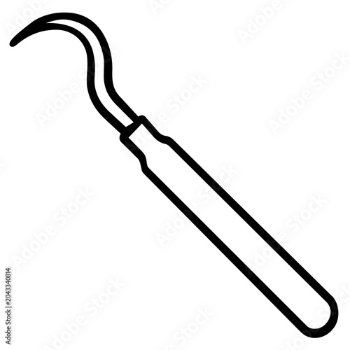 Sharp Dental Explorer Probe Instrument Vector Icon Illustration, Minimalist Flat Line Design Symbol for Dentistry, Professional Dentist Tool Graphic Resource for Oral Health and Clinic Care.