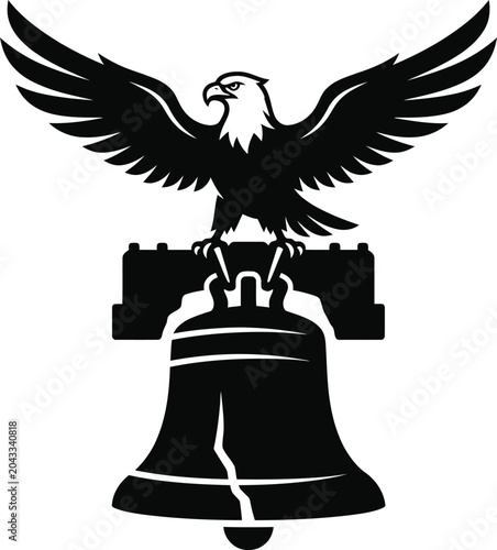Bild auf Leinwand Eagle perched on liberty bell, patriotic american symbol, freedom