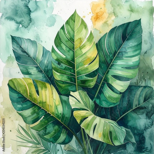 Lush green monstera leaves