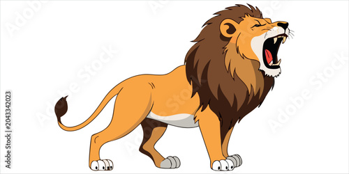 Foto Roaring lion cartoon character vector illustration isolated on white background