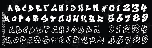 Fotografie Abstract Graffiti Alphabet Font Set with Uppercase Lowercase Numbers