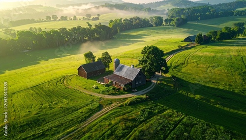 Misty morning on a farm