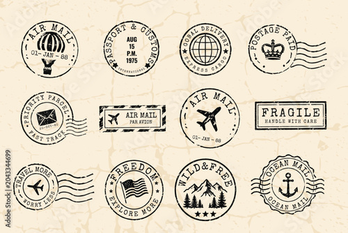 фотографія Mega collection of vintage postmark vector stamps retro editable postal seals an