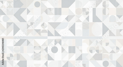 Abstract Geometric Pattern Background Featuring Soft Grey and White Bauhaus Style Shapes