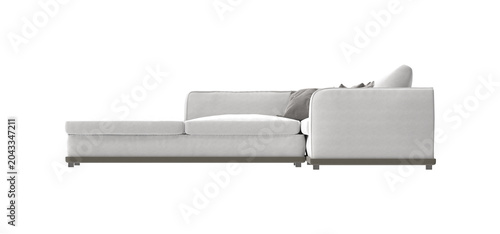 Quadro em tela Modern L-Shaped Sectional Sofa with Chaise Lounge Side View on White Background