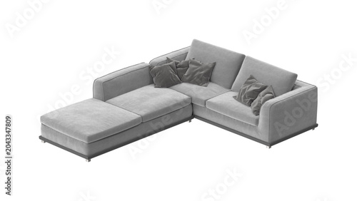 Foto Modern L-Shaped Sectional Sofa with Chaise Lounge, Gray Fabric Upholstery, Isome