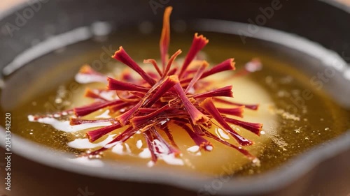 Gourmet Dish with Saffron Garnish in Broth