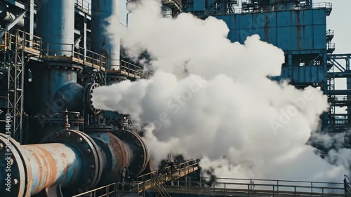 Industrial Factory Releasing Large Cloud of Steam
