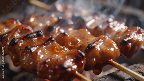 Juicy Meat Skewers Sizzling Over Hot Coals