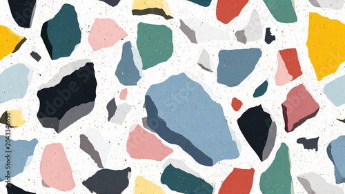 terrazzo seamless pattern with large stone fragments, bold composition, minimal spacing, modern surface design