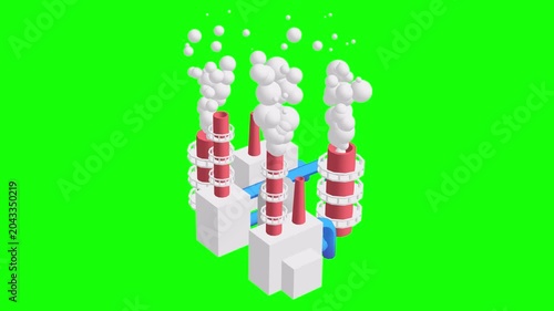 Industrial building factory facility power plant with smoke from chimney 3d render animation available in FullHD and 4K video