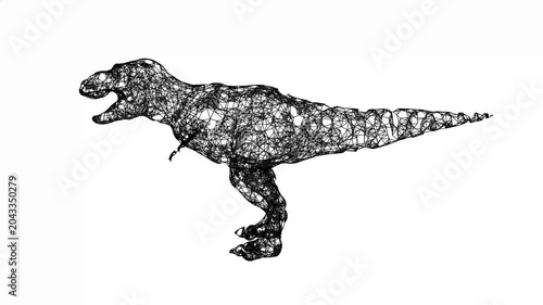 A colossal TRex dinosaur. Wireframe low poly mesh. Available in FullHD and 4K video