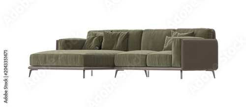 Schilderij op canvas Contemporary Green Velvet Sectional Sofa with Chaise Lounge and High Metal Legs,