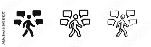 Foto Person walking with speech bubbles icon set