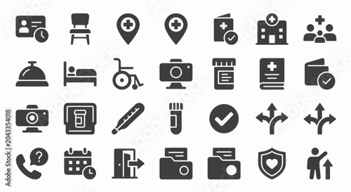 Clinic Appointment Service Icon Set With Patient Care Symbols