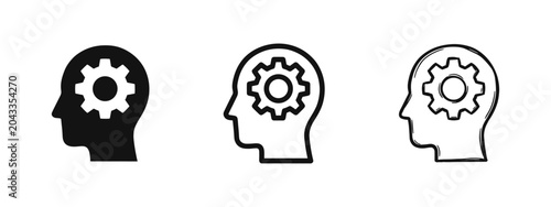 Schilderij op canvas Human Head Thinking Gear Cog Mental Process Icon Set