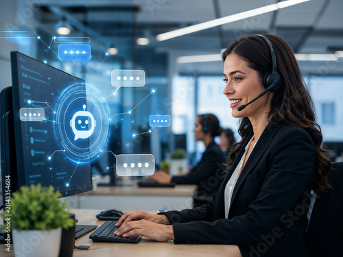 AI chatbot customer service assistant in modern call center