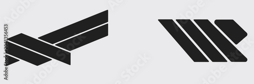 Abstract geometric logo symbols featuring parallel slanted bars and an interlocking shape, suitable for modern branding, technology, or corporate design.