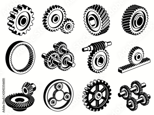 Set of various mechanical gears and cogwheels