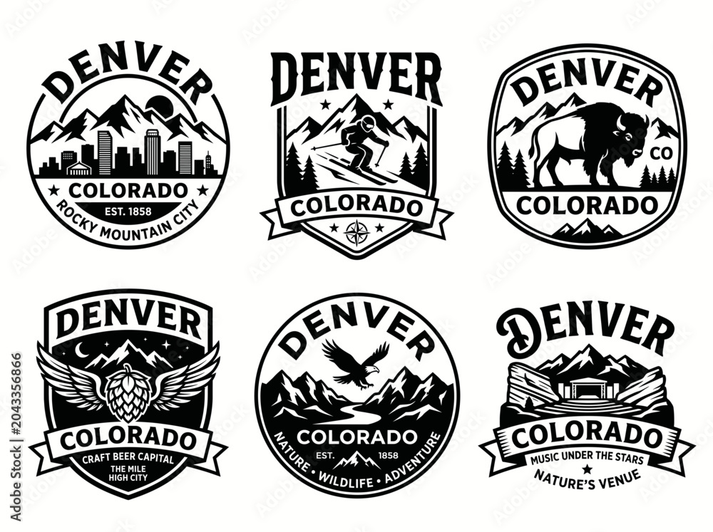 Fototapeta premium Set of denver colorado emblems, badges, and logos