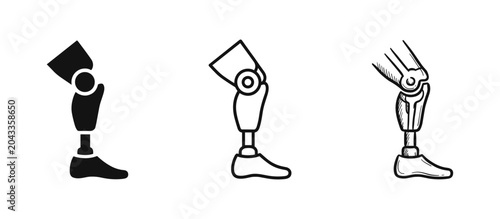 Foto Medical Technology and Accessibility Icon Set - Prosthetic Leg in Solid, Outline