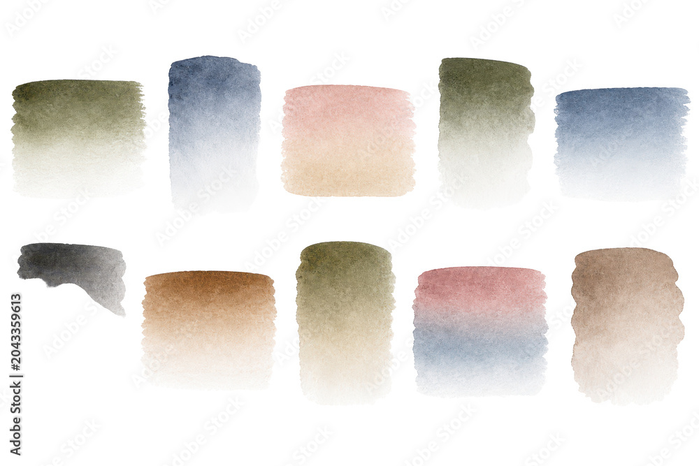 Obraz premium Set of soft watercolor brush swatches on white background