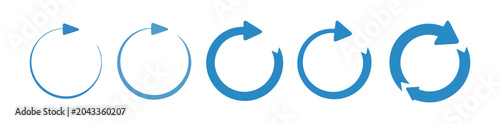 Foto Vector set of blue colored circular refresh arrows with various thickness and styles for UI application use