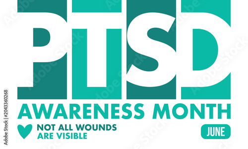 PTSD Awareness Month in June. Post Traumatic Stress Disorder. Celebrated annual in United States. Medical health care and awareness design. Poster, card, banner and background. Vector illustration