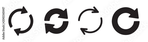 Canvastavla Solid black reload arrow icon set illustrating rotation and synchronous movement for digital interface design