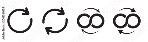 Set of black rotation arrows and infinity symbol on a transparent background vector illustration for branding.