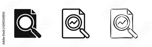 Εκτύπωση καμβά Data analysis and document search icons set in solid, outline, and hand-drawn st
