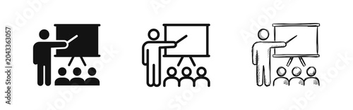 Fotografía Presentation and Training Seminar Icon Set in Solid Outline and Sketchy Styles