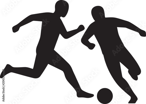 Foto Dynamic Silhouette illustration of two soccer players in action, one chasing the