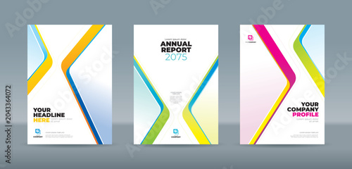 Foto Modern cover template design set with dynamic curved geometric accents and colorful gradients